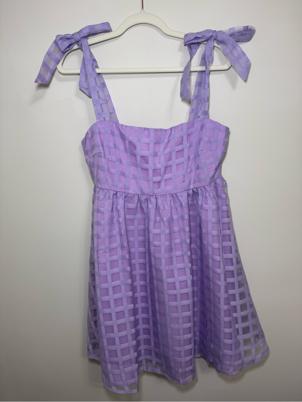 Lavender Gingham Tie-Shoulder Mini Dress